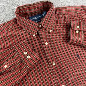 Vintage Polo Ralph Lauren Plaid Button Down Shirt Men's L Classic Fit Red Check
